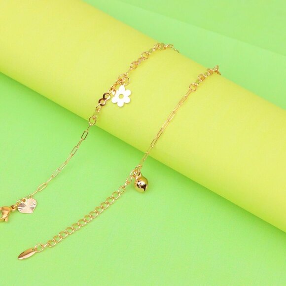 "Rose Gold Anklet with Cross & Flower Charms, XPAL1164 - Picture 1 of 12